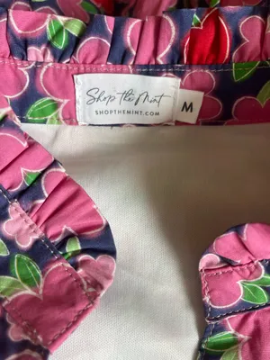 Shop The Mint Somewhere Out There Navy Apple And Floral Print Babydoll Dress M thumbnail 4