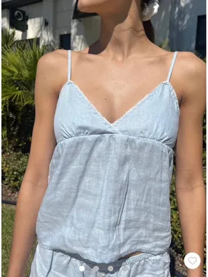 Brandy Melville Pale Blue Linen V-Neck Spaghetti Strap Cami thumbnail 9