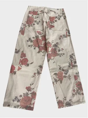 Easel Floral Print Barrel Denim Pants Size L thumbnail 2