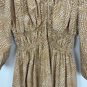 Madewell V Neck Balloon Sleeve Maxi Dress Spiral Dot Tan Smocked Boho US 00 NWT thumbnail 10