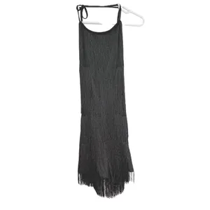NWT Ella Lust Black Fringe Halter Backless Mini Dress Jumpsuit - Medium thumbnail 5