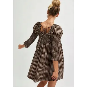 Free People Retro 70s Babydoll Star Dip Mini Dress in Black Combo Size Medium thumbnail 7