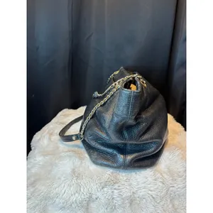 Michael Kors Black Pebbled Leather Chain Shoulder Bag Tote Gold Tone Hardware thumbnail 4