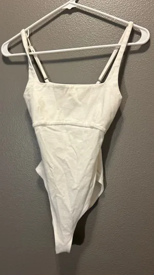 White Square Neck Bodysuit Sleeveless Thong Back Tank Basic Layering XS thumbnail 1