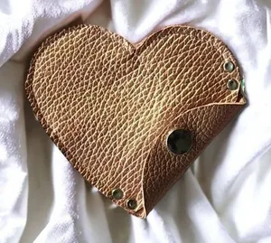 Handmade Pink Leather Heart Pouch | Coin purse with Snap thumbnail 1
