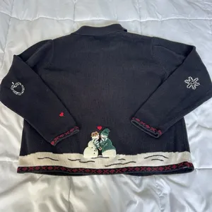 Vintage Karen Scott Snowman Sweater Cardigan Faux Fur Womens Large‎ L Snowflakes thumbnail 10