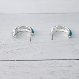 Silver Tone & Turquoise Tone Hoops thumbnail 5