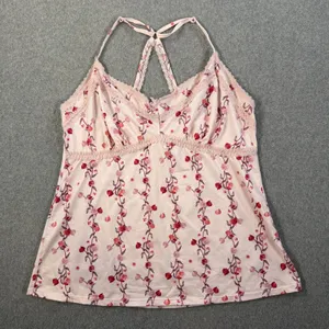 Jessica Simpson Size Large Pink Red Floral Lace Trim Cami Camisole Tank Top thumbnail 1
