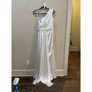 Mac Duggal White One Shoulder Cutout Charmeuse Gown Satin Size 8 Bridal thumbnail 5