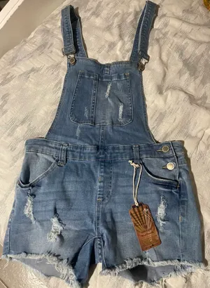 I&M Jeans Light Blue Denim Mid-Rise Overalls thumbnail 1