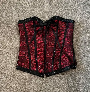 Women’s Rhinestoned Red Corset Size M thumbnail 1