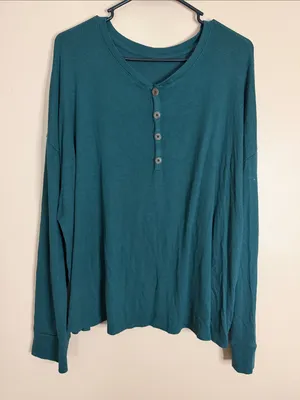 Woman’s Long Sleeve Henley Shirt - Teal Green thumbnail 1