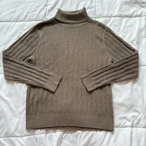 Womens Size‎ XL Ribbed Turtleneck Sweater Brown 100% Cotton Basics Chic Fall thumbnail 1
