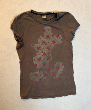 Disney Women's Vintage Mickey Mouse Floral Silhouette T-Shirt Brown thumbnail 1