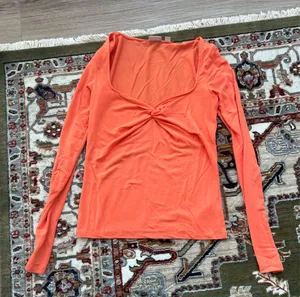 Aritzia Babaton Long Sleeve Twist Orange Top thumbnail 1
