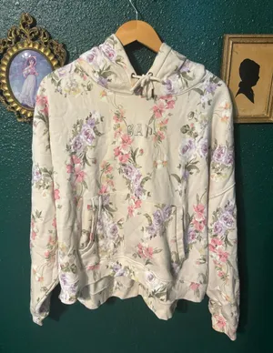 Gap x LoveShackFancy Floral Fleece Pullover Hoodie Logo Long Sleeve Women XL thumbnail 1