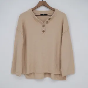 Lillusory Womens Oversized Henley Waffle Knit Sweater Tan Apricot Size M thumbnail 2