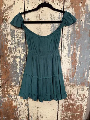 Sage the Label Small green off-shoulder tiered mini dress thumbnail 5