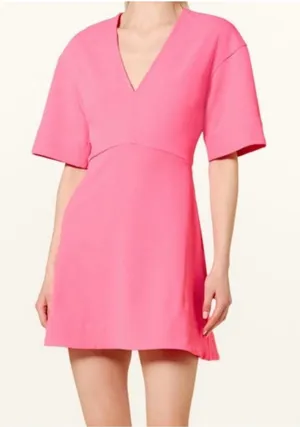 GANNI Hot Pink Mini Dress V-Neck Short Sleeve A-Line Scandi Chic Size 38 US‎ 6 thumbnail 1