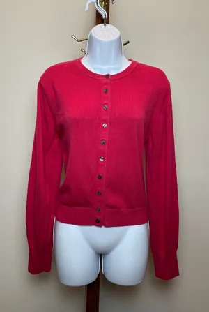 Madewell Pink Cotton Button‑Front Cardigan Crew Neck Womens Size XL thumbnail 1