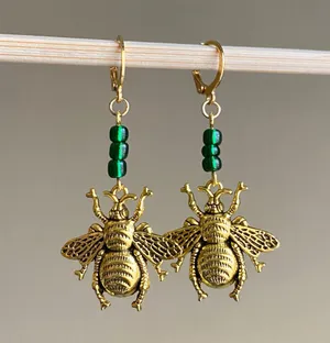 Handmade antique gold color BEE retro vintage boho chic aesthetic style dangle earrings✨ thumbnail 2