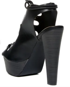 Breckelle's Black Slingback Lace-Up Platform Heels thumbnail 4