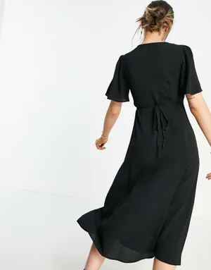 Asos Angel Sleeve Tie Back Midi Tea Dress thumbnail 2