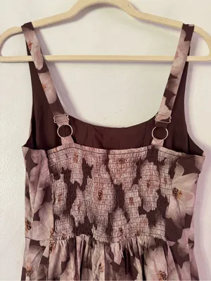 Melloday Brown Floral Tencel Blend Smocked Midi Dress Size Small thumbnail 5