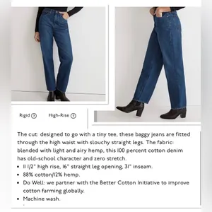 Madewell‎ Women's Baggy Straight High Rise Jeans Dark Worn Indigo Wash Size 28 thumbnail 2