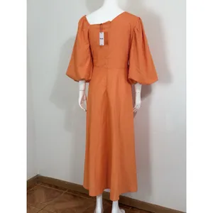 Showpo Rhyne Midi Dress Orange Asymmetric Puff Sleeve Side Cut Out A Line 12 NWT thumbnail 4