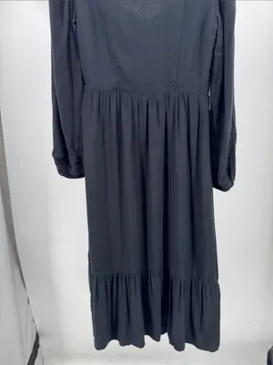 And Now This square neck Black Long-Sleeve Midi Dress slit M casual witchy thumbnail 11