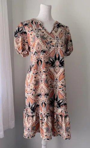 Multicolored Floral Print Ruffle Hem V-Neck Short Sleeve Knee Length Dress thumbnail 5