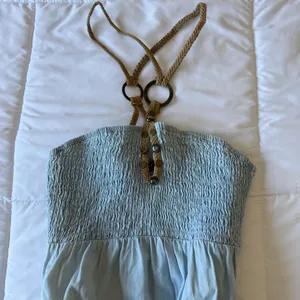 🌊 Mustard Seed Y2K Boho Seafoam Halter Mini Dress | Fairycore Beach Dress thumbnail 2