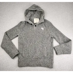Soft! Abercrombie‎ & Fitch Knitted Wool Blend SWEATER Cable Hoodie Moose XXL thumbnail 1