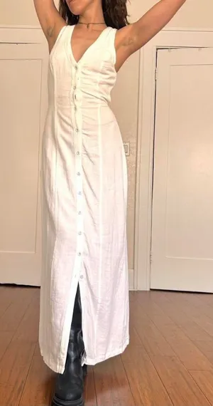 Princess Polly Summer Season Button Front Linen Blend Dress New! thumbnail 1