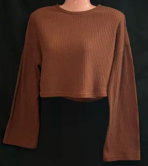 SHEIN Brown Ribbed Long Sleeve Crop Top SZ Small thumbnail 1