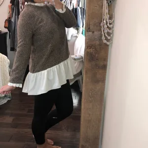 Small brown high neck boho ruffle sweater thumbnail 7