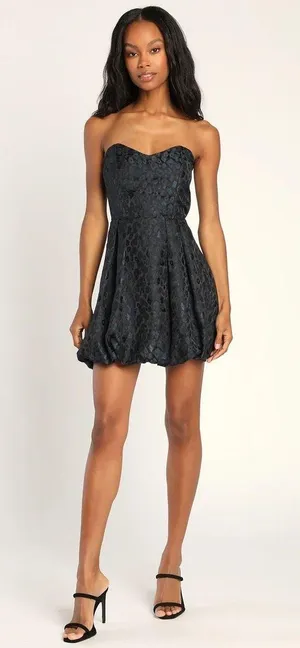 Lulus NWT Black Leopard Jacqaurd Strapless Mini Dress thumbnail 1