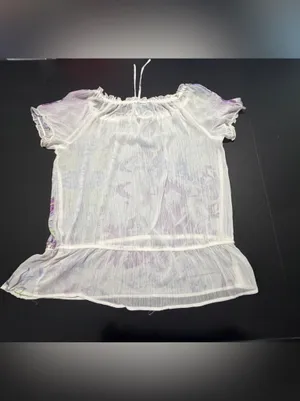 AB Studio White Floral Off-Shoulder Top with‎ Purple & Lime Accents thumbnail 3