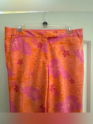 Lilly Pulitzer White Label Orange Pink Floral Sneaky Teaky Pants Size 8 thumbnail 3