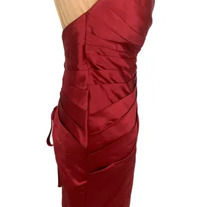 Glam Strapless Red Satin Pleated Cocktail Dress Corset Back M Hoco Bridesmaid thumbnail 4