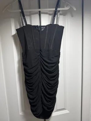 Oh Polly Black Ruched Corset Mini Dress - Size 2 - Mesh Bodycon thumbnail 4