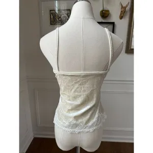 NWOT Commense Crushed Velvet Lace Ivory Cami Tank Top M thumbnail 5