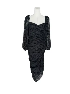 ASTR The Label x Revolve - Athens Black Velvet Polka Dot Ruched Midi Dress Sz M thumbnail 3