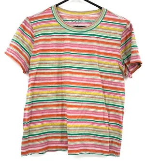 Loft Size Large Striped Multicolor Short Sleeve T-Shirt Tee Top Shirt Blouse thumbnail 1