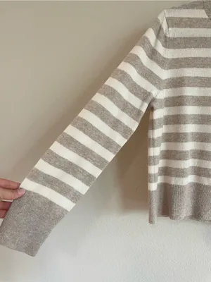 KULE 100% Cashmere Striped Classic Round Neck Pullover Sweater Size Small Tan thumbnail 4