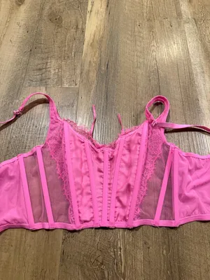 Victoria's Secret Hot Pink Lace Longline Corset Bralette Large thumbnail 5
