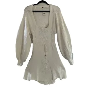 Free People Emmaline Sweater Dress Ivory Cable Knit Open Back NWT L thumbnail 2