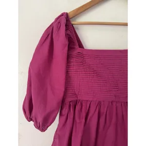 Abercrombie & Fitch Ruched Puff Sleeve Poplin Mini Dress Purple thumbnail 4