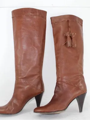 Saks 5th Avenue Women's Brown Leather Knee-High Tassel Boots thumbnail 3